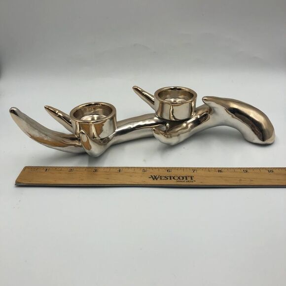 Antler Votive 2 Candle holder Silver/Gold Tone Metal Tabletop Shelf Décor Deer - Picture 13 of 13